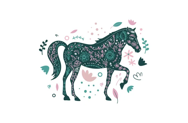 Znak zvířecího koně. Lesní scandi zvířecí ilustrace. Vektorový funky tisk s koňským zvířetem v jednoduchém minimálním stylu. — Stockový vektor