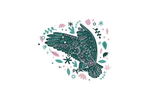 ワシの花の紋章。かわいい鳥のプリントをスキャンディースタイルで。ベクトルファンキーなプリントとともにイーグルシンプルなミニマルスタイル. — ストックベクタ