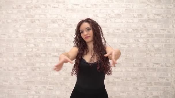 Beautiful Young Woman Dancer Training Classical Contemporary Dance Dance Studio — Stockvideo