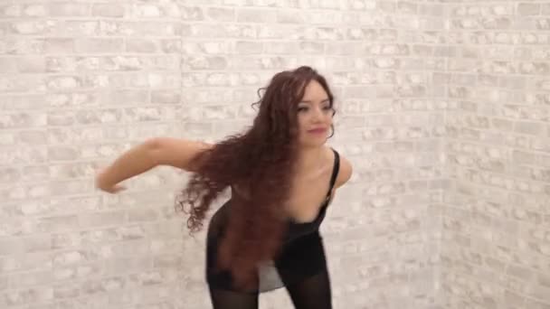 Beautiful Young Woman Dancer Training Classical Contemporary Dance Dance Studio — Stockvideo