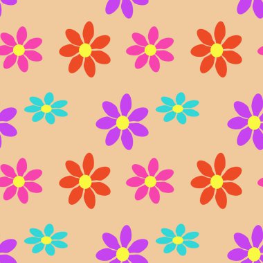 Kusursuz çiçek deseni. Bej arka planda çok renkli çiçekler. Çiçek deseni.