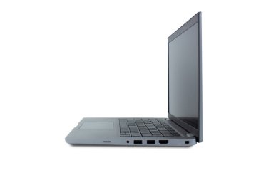 Laptop beyaz bir arkaplanda izole edildi. Yan görünüm