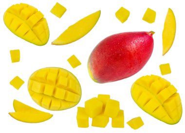 Mango beyaz bir arka planda izole edildi. Tropik olgun meyveler