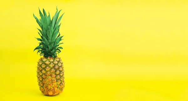 Ripe Pineapple Yellow Background Copy Space Summer Vacation Concept — Stock Fotó