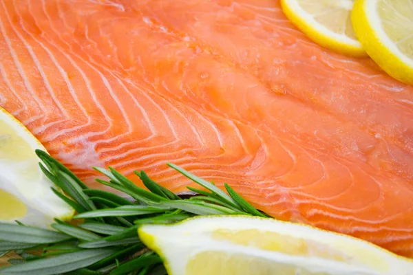 Salmon Fillet Lemon Rosemary Close Red Fish Spices — Φωτογραφία Αρχείου