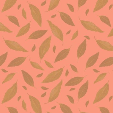 Şeftali arka planında yeşil yapraklı kusursuz desen. Suluboya etkisi. Doğal süs.