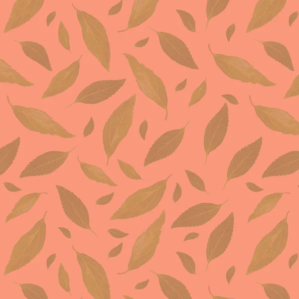 Seamless Pattern Green Leaves Peach Background Watercolor Effect Natural Ornament —  Fotos de Stock