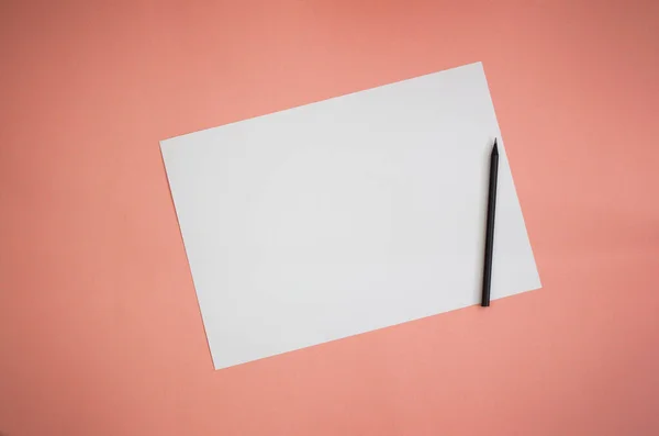 White Card Black Pencil Pink Background Template — Stock Photo, Image