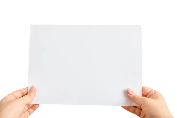Eine Weibliche Hand Hält Eine Karte Isoliert Auf Weißem Hintergrund — Stockfoto