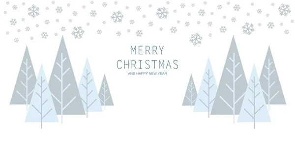 Меррі Chry Christmas Banner Pine Trees Snowflakes Winter — стокове фото