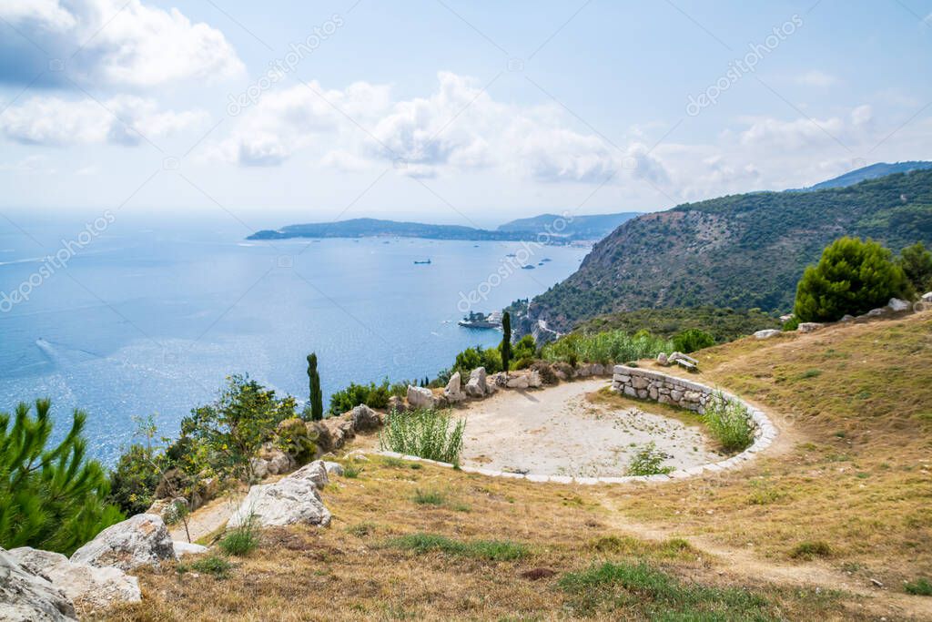 Mediterranean coast between La Turbie and Nice on the French Riviera in France.