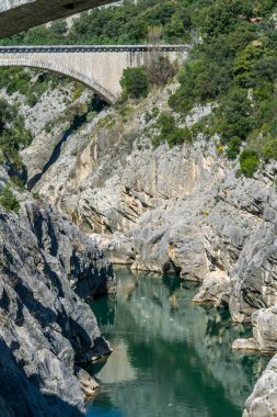 The gorges of the Herault, and the Devil's Bridge, in the Occitanie region, France.