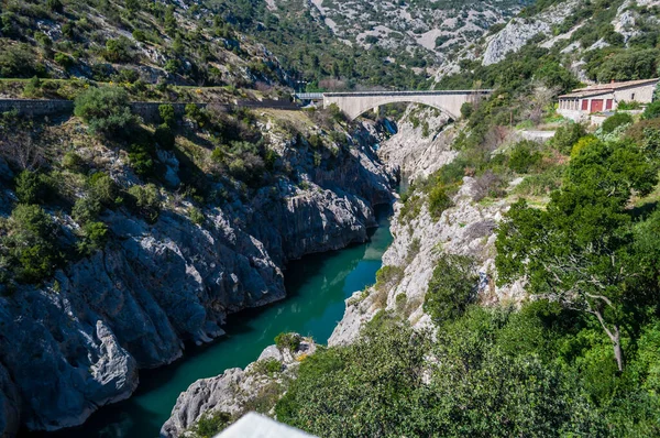 Gorges Herault Devil Bridge Occitanie Region France — стоковое фото