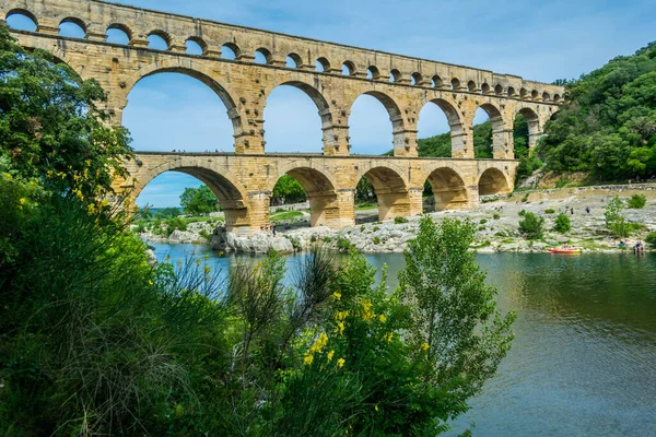 Pont Gard Près Nîmes Est Aqueduc Romain Probablement Construit Dans Images De Stock Libres De Droits