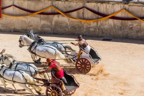 Reconstruction Roman Chariot Race Rechtenvrije Stockfoto's