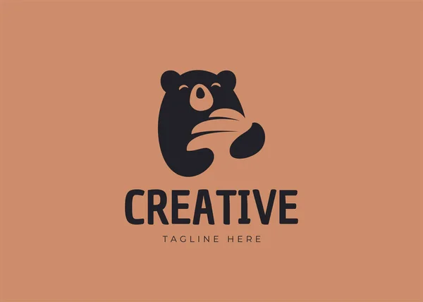Minimalist Bal Ayısı Logosu Tasarımı. Vintage Negatif Uzay Ayısı Logo Sanat Şablonu