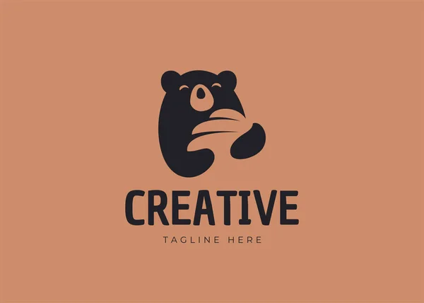 Minimalistisches Honigbär Logo Design Vintage Negative Space Bear Logo Art lizenzfreie Stockvektoren