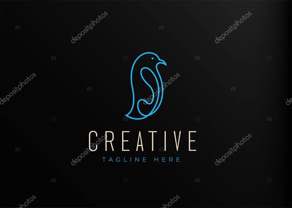 Logo Design of Antarctic Penguin Line. Vintage Modern Logo Line Art Design Template