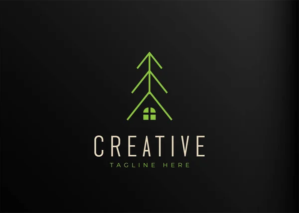 Szablon Elegance Pines House Logo Line Art Design — Wektor stockowy