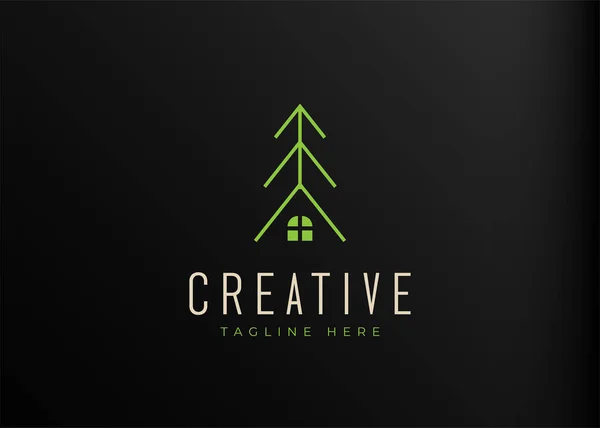 Zarif Pines Evi Logo Çizgisi Sanat Şablonu