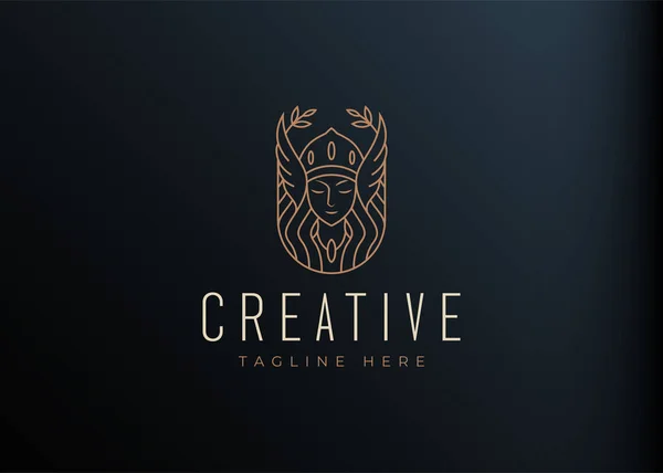 Güzellik Valkyrie Tanrıça Logo Çizgisi Sanat Şablonu