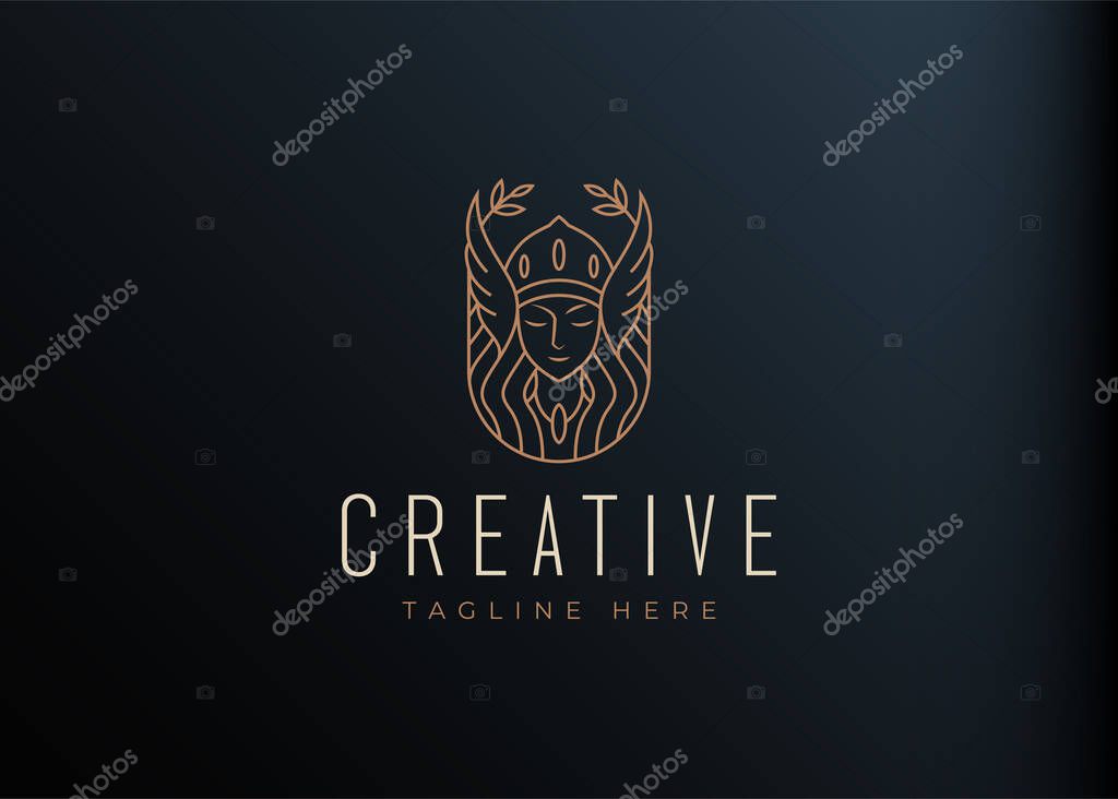 Beauty Valkyrie Goddess Logo Line Art Design Template