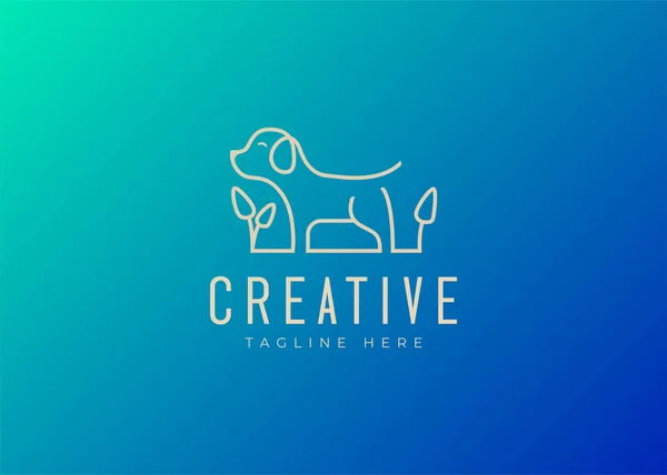 Dog Plant Logo Line Art Design Template — Wektor stockowy