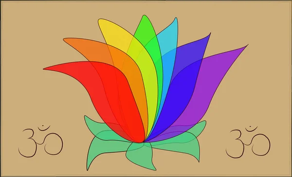 Lotus Blomma Regnbågens Färger Med Gyllene Bakgrund Båda Sidor Blomman — Stock vektor