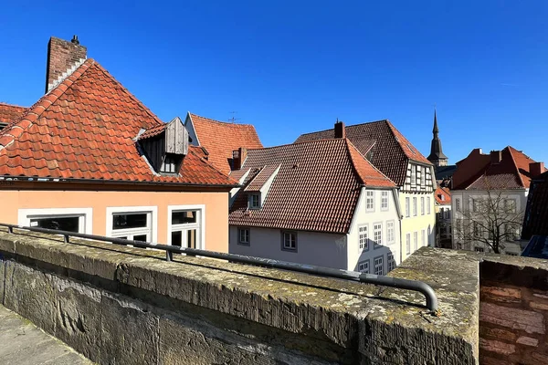 Telhados Uma Antiga Cidade Alemã Chamada Osnabrueck Distância Famoso Campanário — Fotografia de Stock