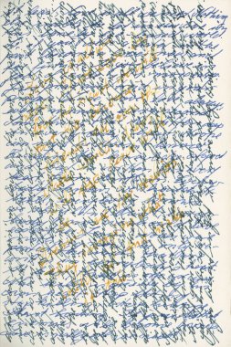 Dolma kalemle üç yönlü el yazısı metin ve üç renk mürekkep: mavi, siyah ve sarı