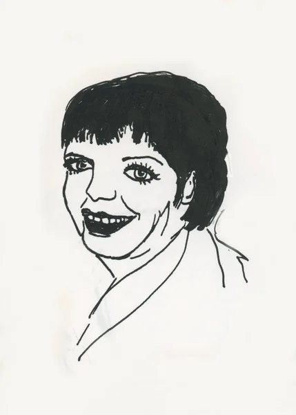 Drawing Liza Minnelli Ink Paper — Foto de Stock