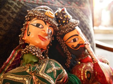 The heads of two original traditional Indian Folk Art Puppets. They are repaired, since the heads fell almost from the bodies when we found them