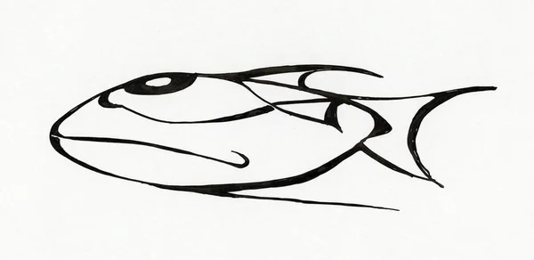 Малюнок Чорним Чорнилом Переляканої Риби Великими Очима — стокове фото