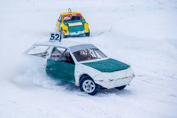 Moscow Russia - january 23 2022: Autosport. Winter car race for survival. Racing cars on the track in the snow. — Stock Photo, Image