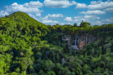 Aerial view of the Salto Suizo the highest waterfall of Paraguay near the Colonia Independencia and Vallarrica. clipart