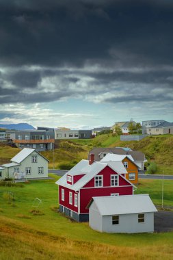 Şehir manzarası Stykkisholmur kasabası, Batı İzlanda, Snaefellsnes yarımadası