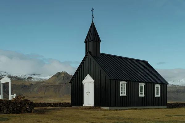 Igreja Negra Budakirkja Islândia Ocidental Península Snaefellsnes — Fotografia de Stock