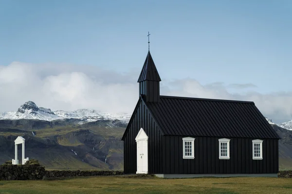 Igreja Negra Budakirkja Islândia Ocidental Península Snaefellsnes — Fotografia de Stock