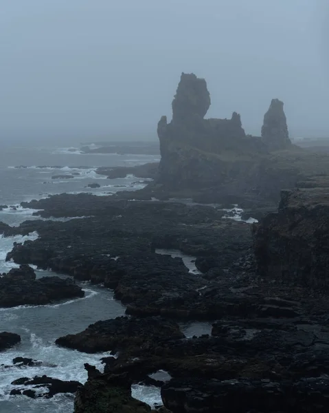 Zachodnia Islandia Krajobraz Przyrody Bazaltowy Klif Skalny Londrangar Półwyspie Snaefellsnes — Zdjęcie stockowe
