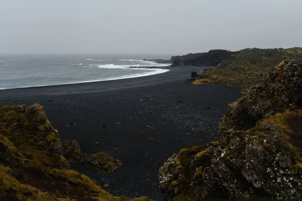 Природний Ландшафт Західної Ісландії Чорний Піщаний Пляж Дюпалонсандра Півострові Снайфельснес — стокове фото