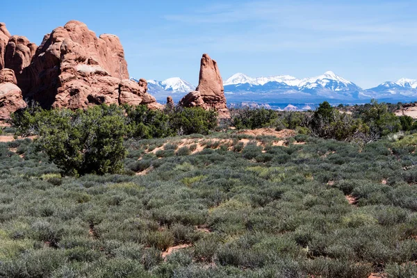 Paisagem Cênica Seção Windows Parque Nacional Dos Arcos Moab Utah — Fotografia de Stock