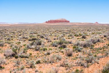 Utah, ABD 'de 24 numaralı otoban boyunca kızıl çöl manzarası