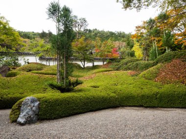 Kiso, Nagano Bölgesi, Japonya - 23 Ekim 2017: Kozenji Tapınağı 'ndaki geleneksel Japon bahçesi