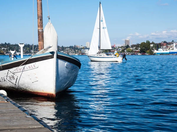 Сиэтл Сша Октября 2018 Года Парусные Лодки Озере Юнион Районе — стоковое фото
