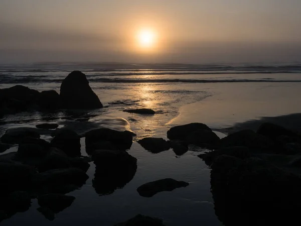 Tidal Pools Sunset North Jetty Beach Ocean Shores Usa — Stock Photo, Image
