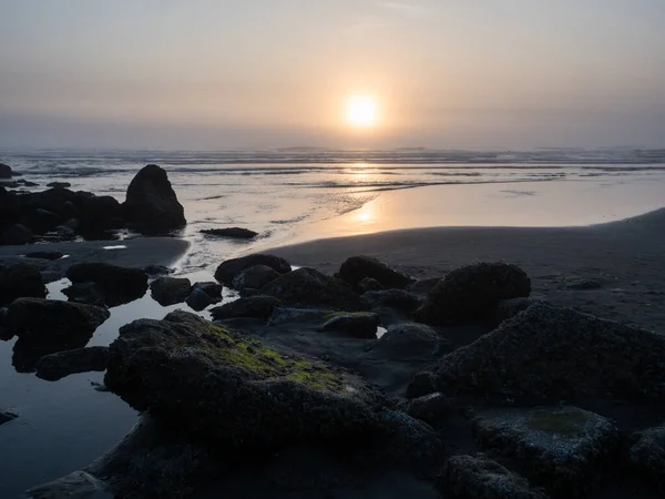 Tidal Pools Sunset North Jetty Beach Ocean Shores Usa — Stock Photo, Image