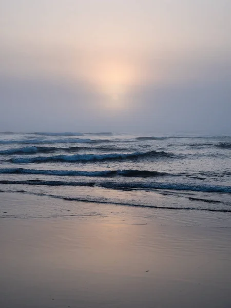 Sonnenuntergang Pazifik Dichten Nebel North Jetty Beach Ocean Shores Usa — Stockfoto