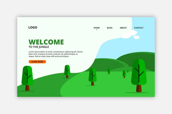 Green Hill Forest Nature Theme Landing Page Vector Illustration Business — Vetor de Stock