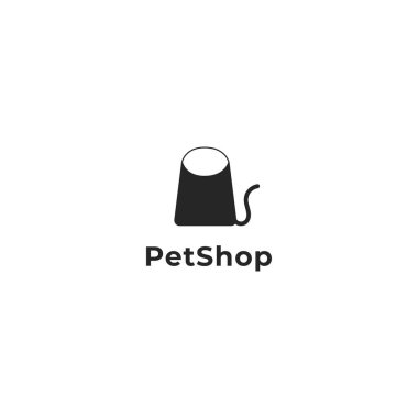 Simple logo design of a bag and a black cat. Abstract cat logo. Pet shop logo. Pet logo.