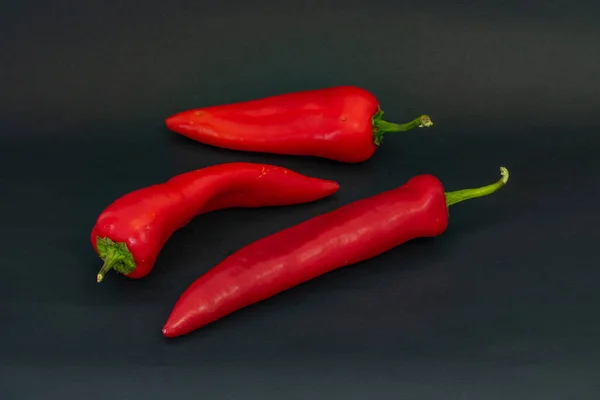 Red Peppers Black Background Three Red Peppers Black Background — Stock Photo, Image